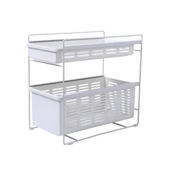 Ins Hot Stainless Steel PP Kitchen Bathroom Double-layer Vegetables Fruits Condiments Spice Pull-out Storage Rack with Drawer