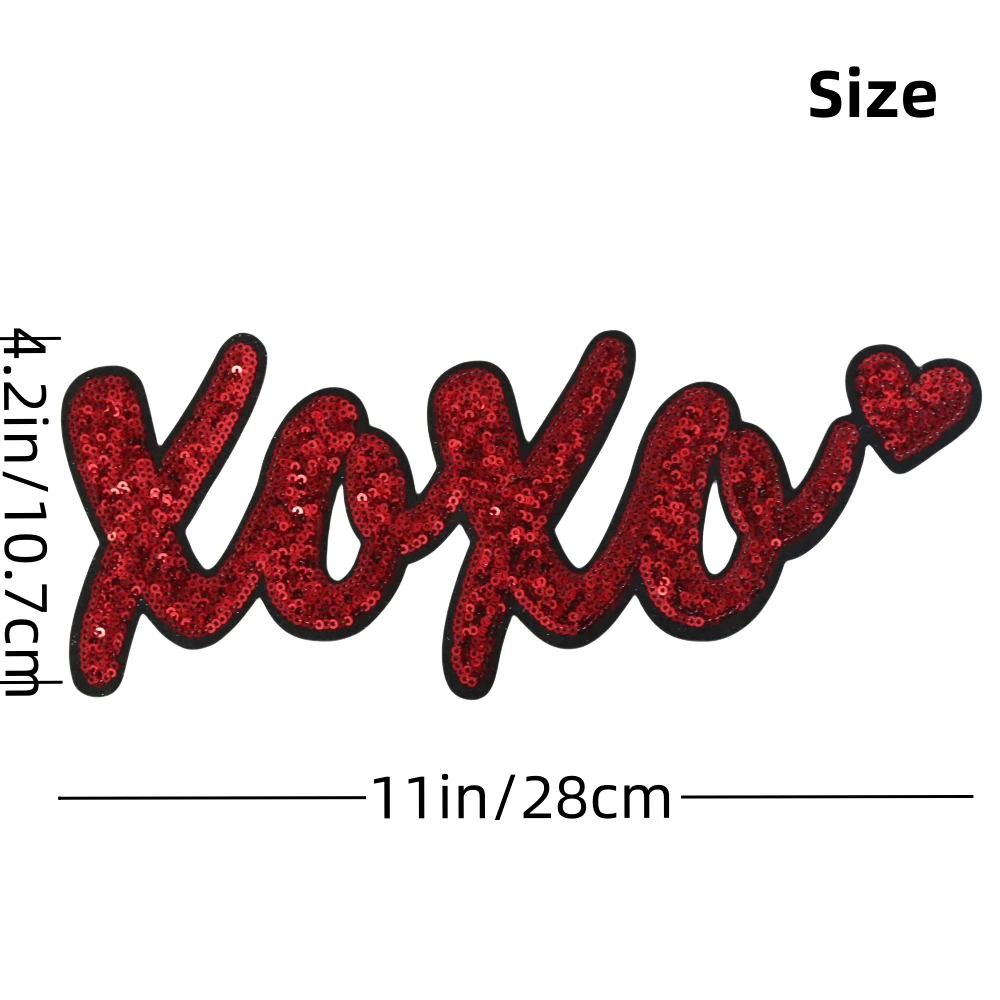 New Popular Valentines Sequin Iron on Patches Valentines Iron on Red XOXO Valentines Embroidery Patch For Woman Clothing