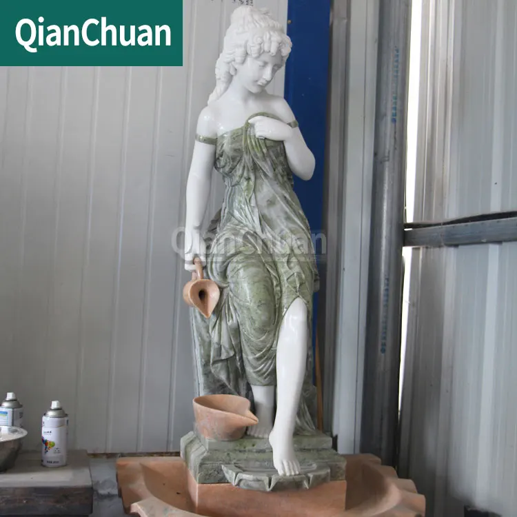 outdoor decor Life Size Natural Stone Outdoor marble Fountain sculpture colorful Marble Garden fountain female statue