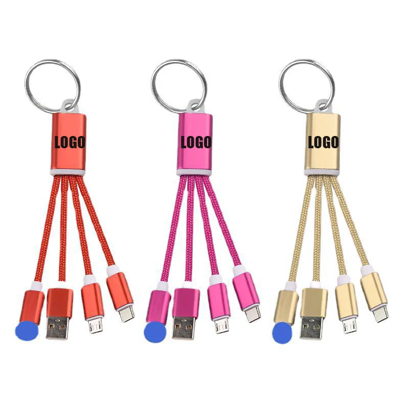 Usb Micro Type-C 3 In 1 Fast Charging Data Cable Keychain Nylon Braided for Promotional Gift