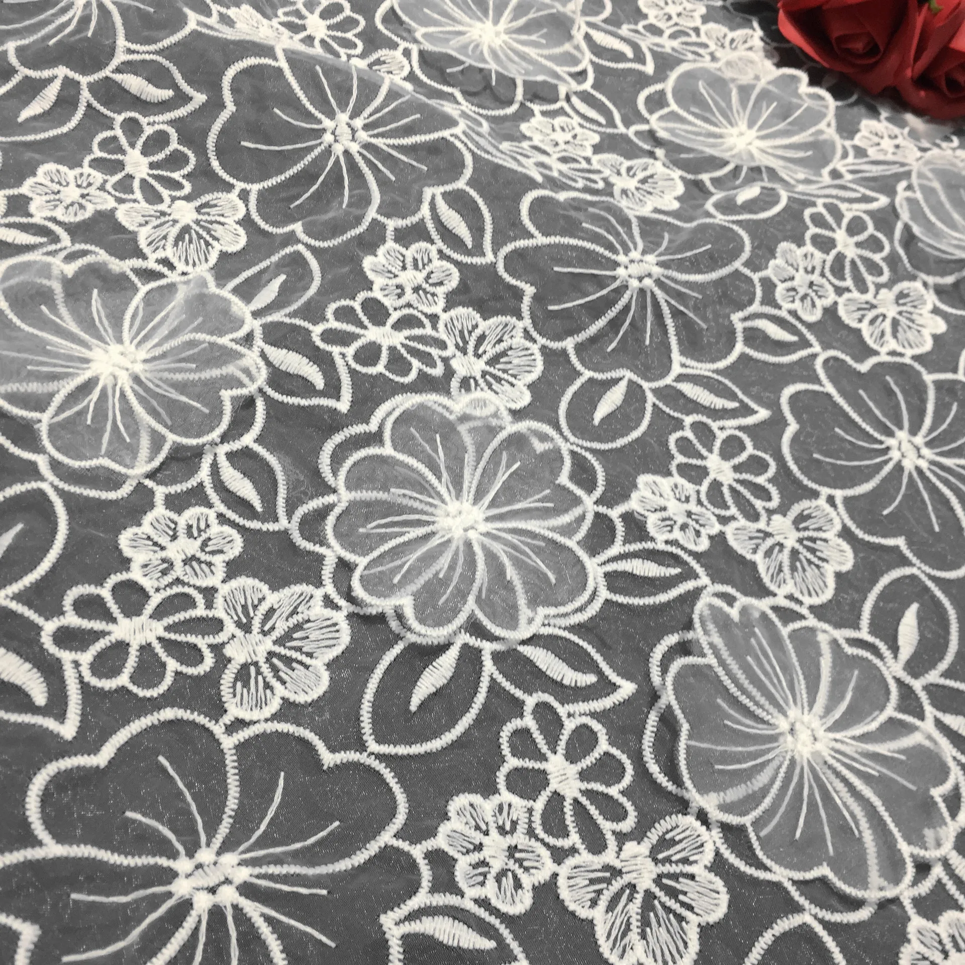 Wholesale Fancy 3D Embroidery Organza Flowers Lace Fabric