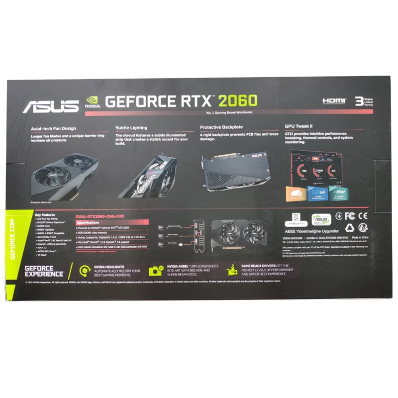 for asus DUAL RTX2060 O6G EVO Geforce Gddr6 Computer Graphics Card Wholesale New 6gb Black Gaming