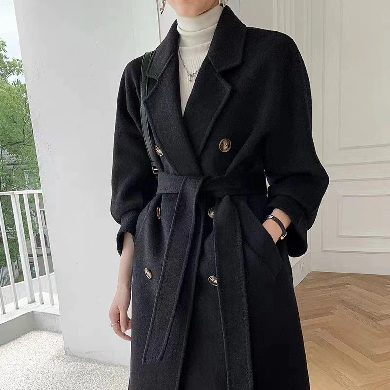 High Quality Fall Winter Coats For Ladies Women Jackets Custom Double Wool Solid Turn Down Collar Long Coats For women