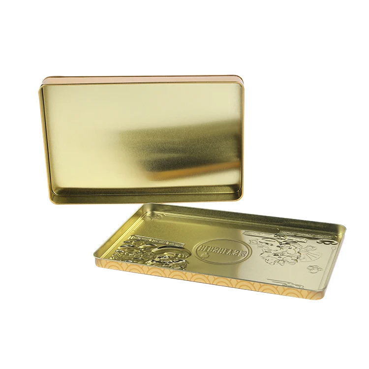 Food grade embossed cookie packaging tin pvc metal tin can clear lid rectangle empty tin box for tin can