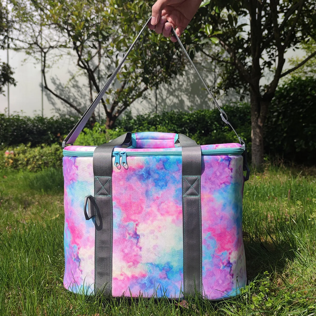 High quality neoprene insulated tote bag cooler colorful rainbow tie dye cooler bag for camping