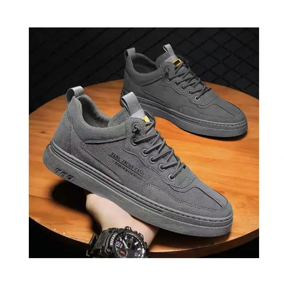 Hot New Fashion Black PU Leather Shoes Mens Sport Running Casual Lace Up Sneakers best sell men slip on flat casual shoes