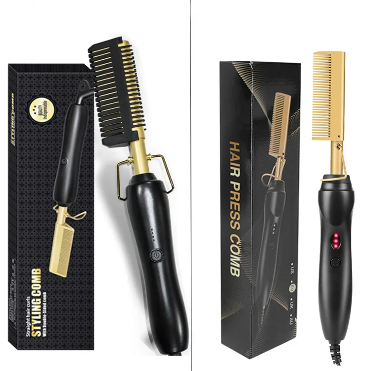 Most Popular Custom 500 Degrees Flat Iron Heated Private Label Curly Straight Hair Straightener Pressing Electric Hot Comb