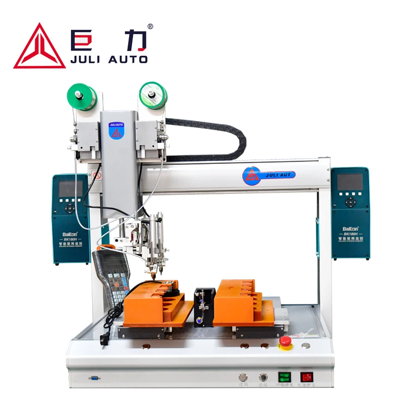 Automatic double soldering iron double table soldering machine for pcb wire soldering robot