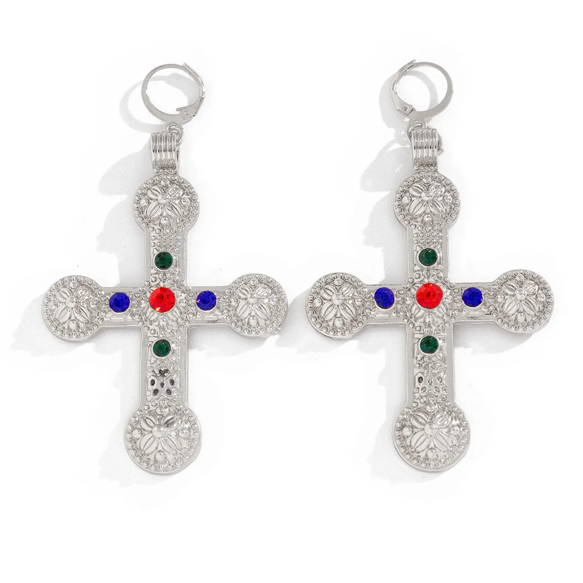 KOMI Big Cross Dangle Drop Earrings for Women Silver Gold Plated Rhinestone Crystal Large Cross Earrings for Women Girls Gifts