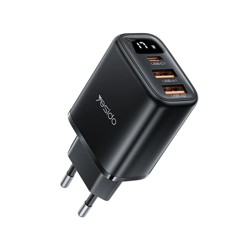 Yesido Three Charging Ports 17W MAX Charging Smart Digital Display EU Digital Charger