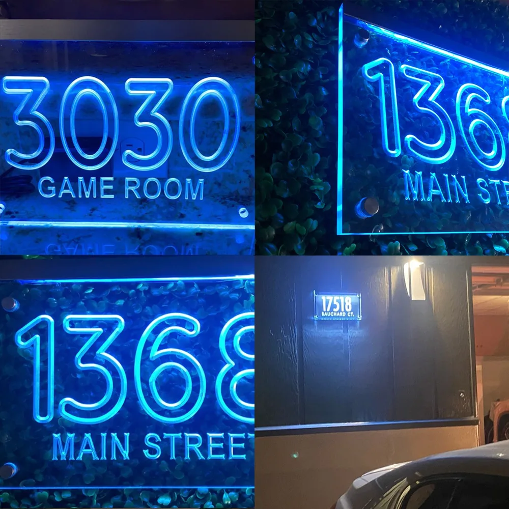 House Number Plaques Glass Effect Acrylic Signs Door Plates Name Wall Display