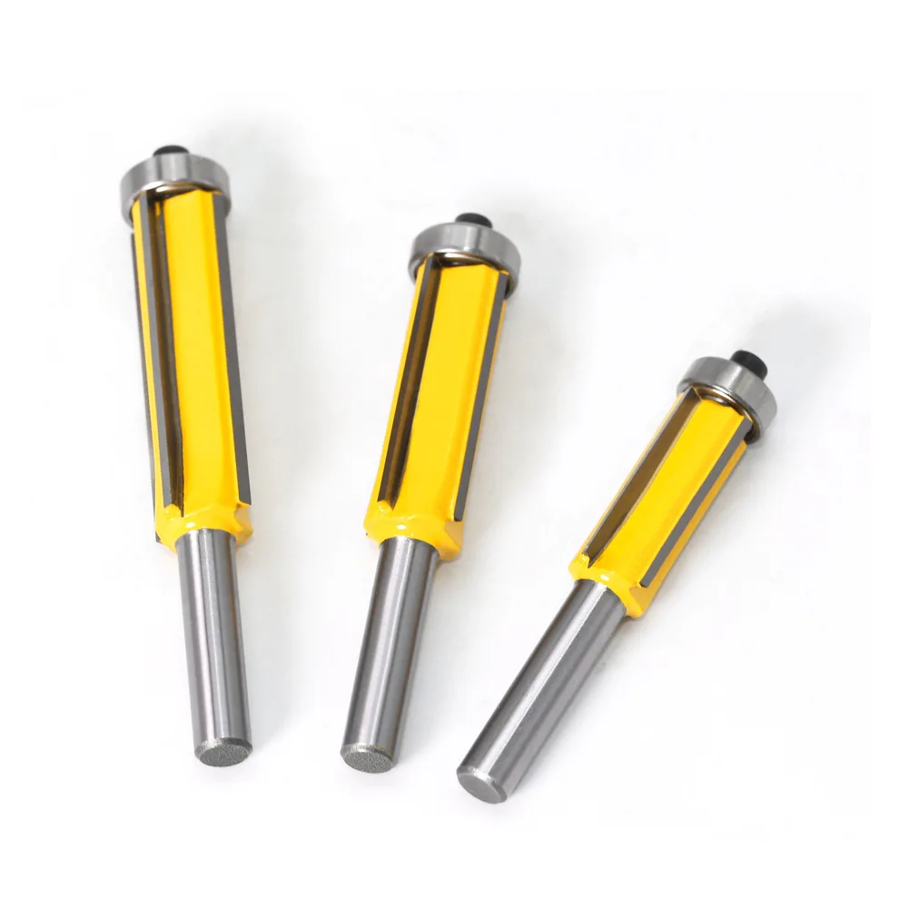 ALPHA 3Pcs 4 Blades 8 mm Shank Flush Trim Router Bit With Bearing for Wood Tungsten Carbide Milling Cutter for Wood woodworking