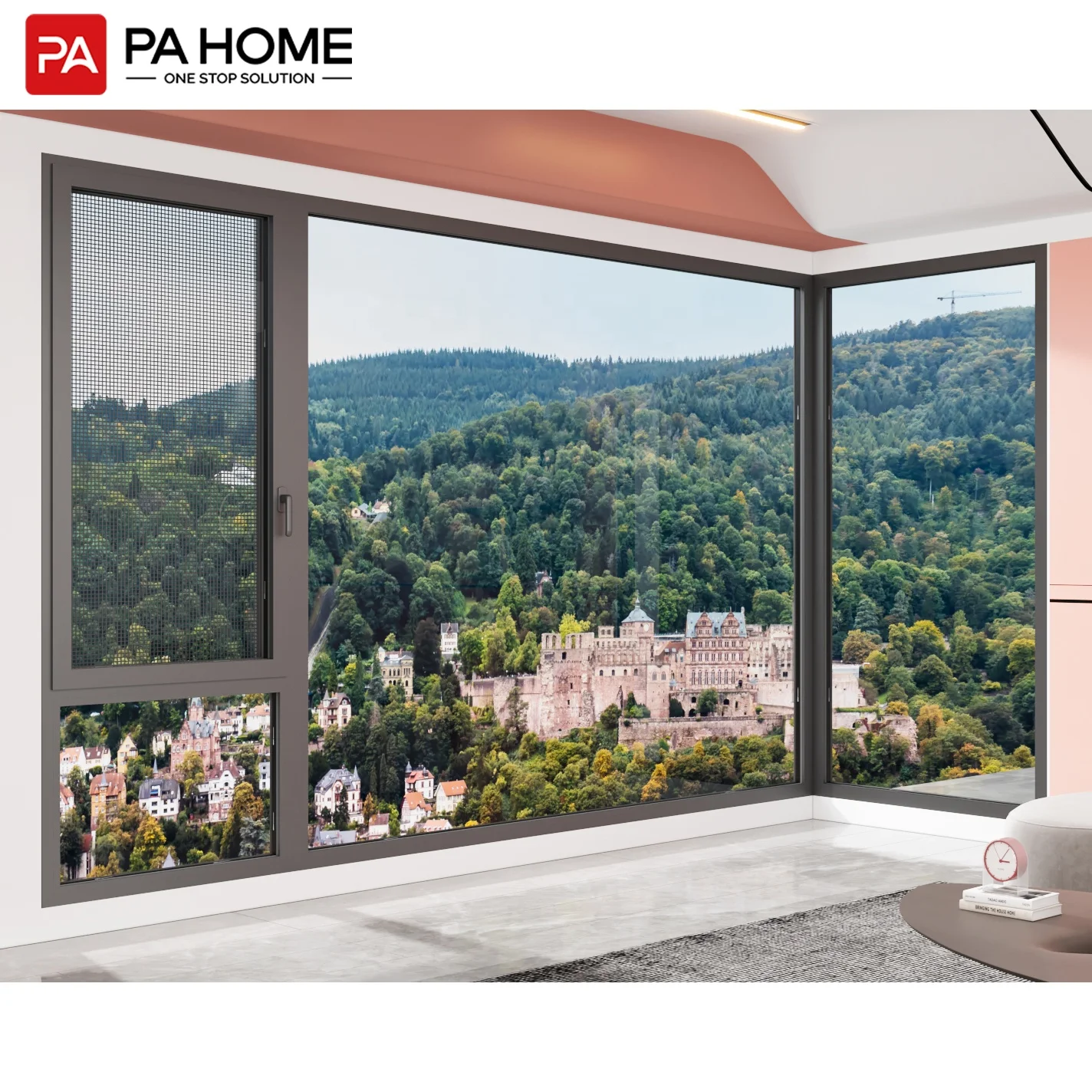 PA villa custom pvc casement slide floor to ceiling aluminum fixed glass window