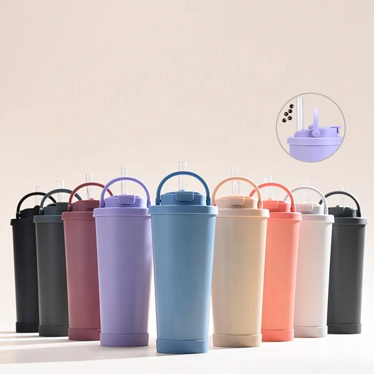 Portable Stainless Steel Straw Cup Double Wall Drink Insulated Reusable Water Bottle