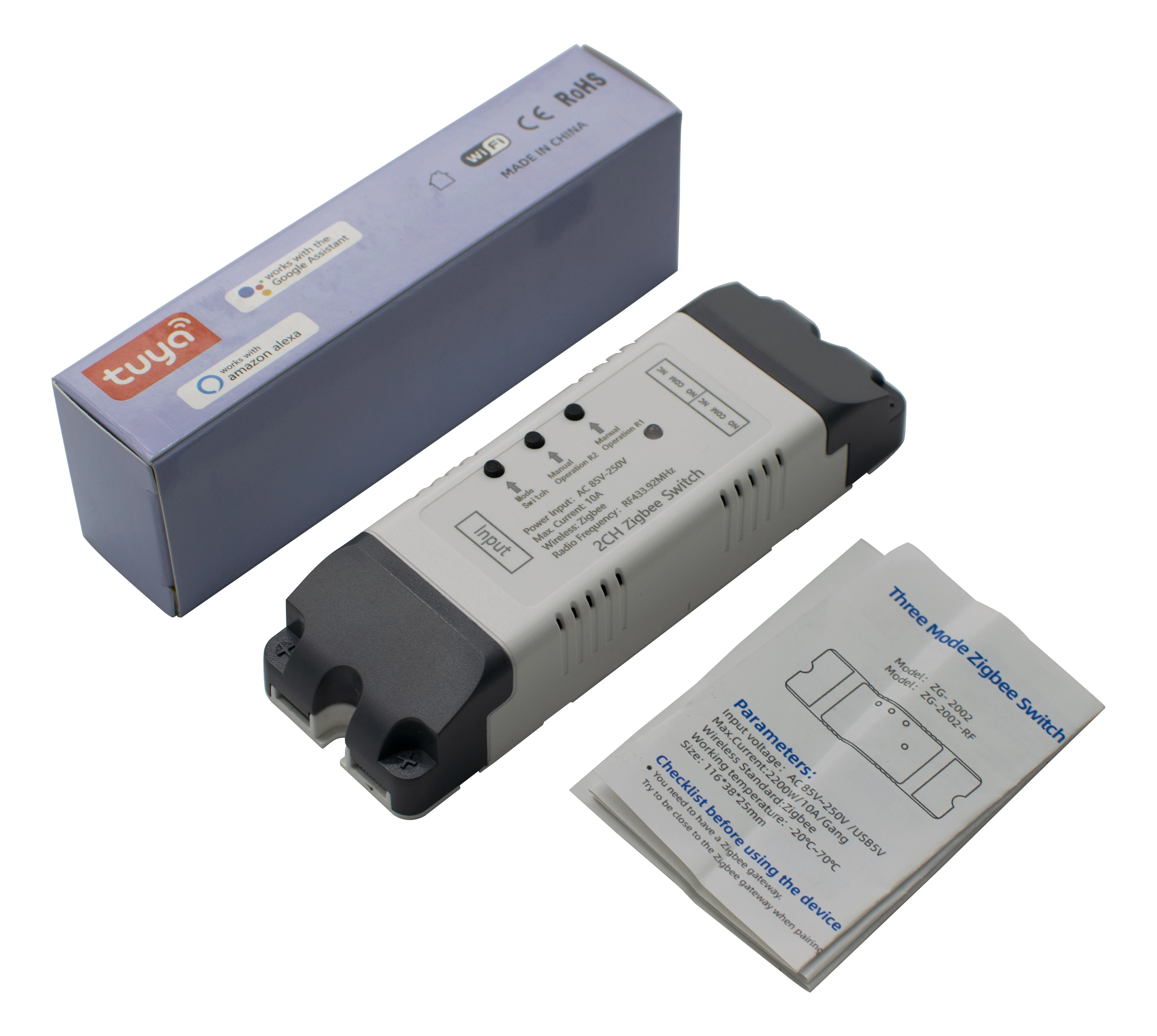 Zigbee 3.0 Gateway 2CH RF 433Mhz Smart Home Switch 220V WIFI Tuya Remote Control Light Switch 10A Self-locking Inching Relay