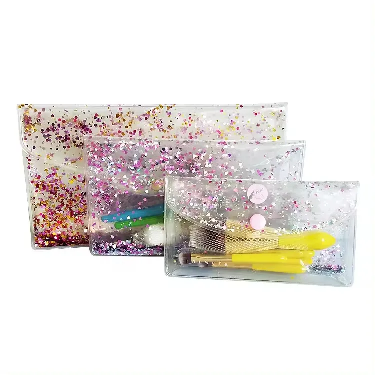 Custom LOGO laser wholesale Travel Packaging bags shinny  Zip lock Pouch Hologram PVC Plastic makeup bags for women cosmetic