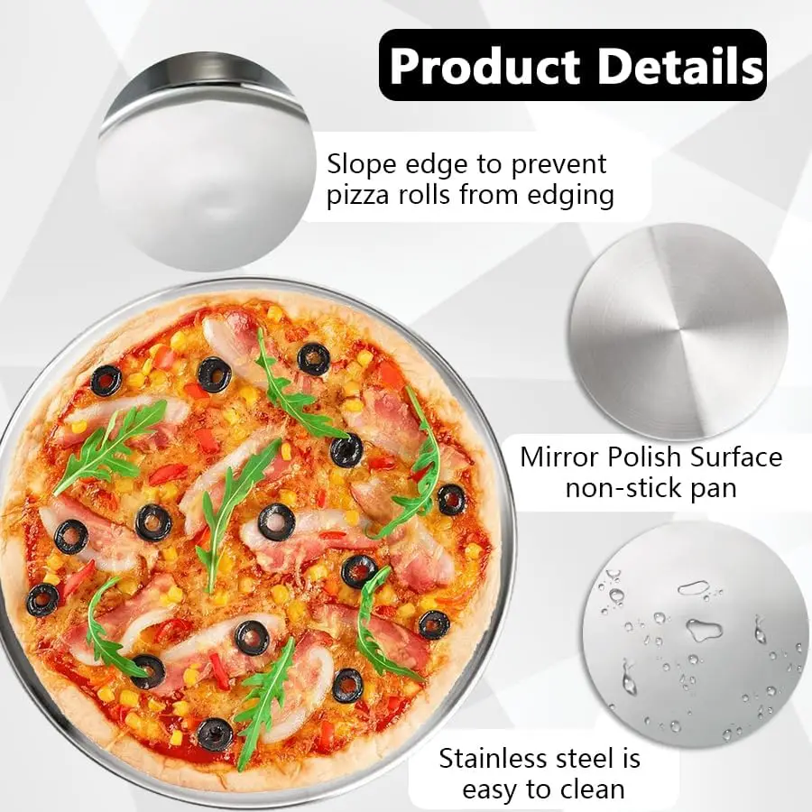 Dishwasher Safe 10 Inch Stainless Steel Pizza Pan Round Pizza Oven Baking Pan Dinner Plate dish