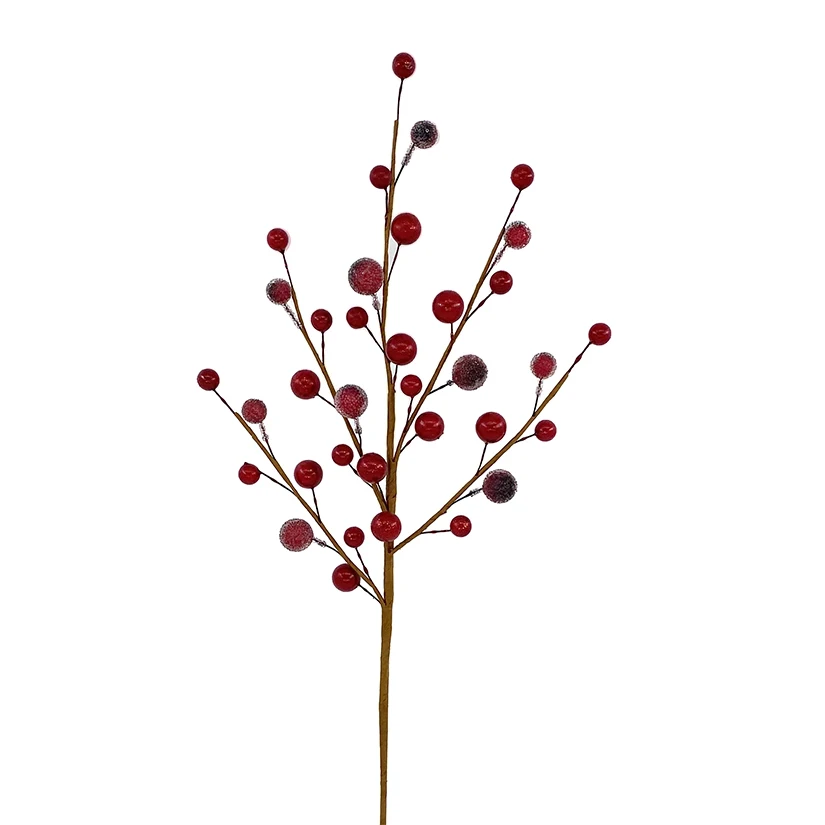 Artificial Holly Christmas Tree Pick Frozen 50cm Christmas Red Berry Pick Decoration