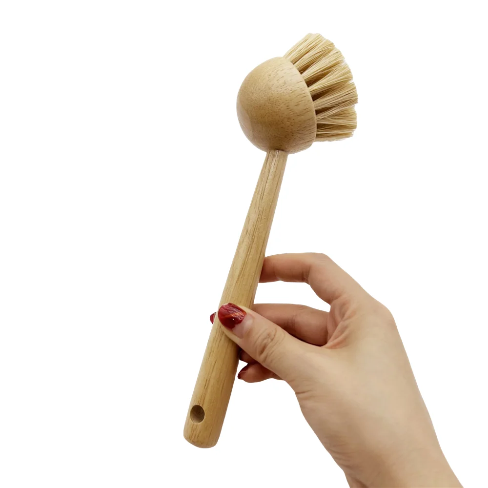 Kitchen Wooden Cleaning Dish Brush Bold Long Handle Dishwashing Brush Bamboo Sisal Pot Brush