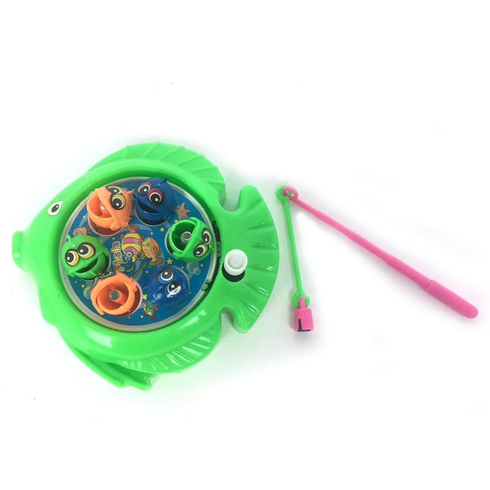 Kids custom funny play angling game plastic rotation wind up magnetic fishing toy