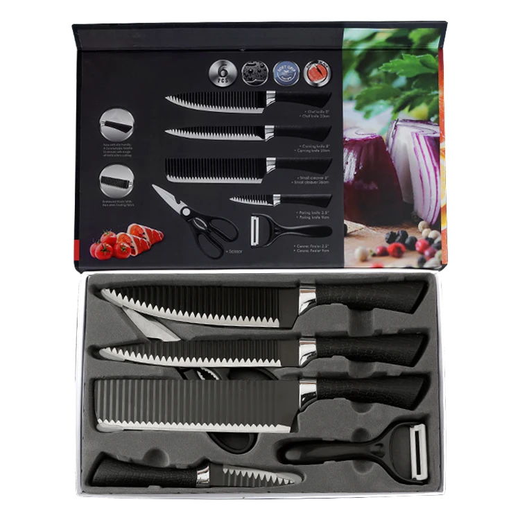 6pcs cheap with ceramic peeler stainless steel Kitchen Knives  manufacturer Knife Sets swiss knife multifunctional