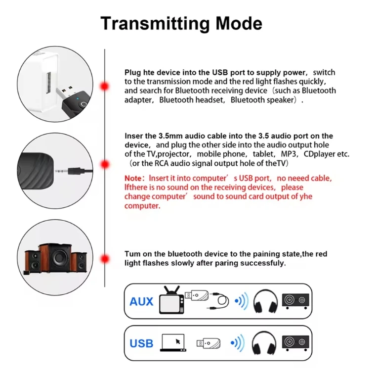 3 In 1 USB BT 5.0 Adapter Audio Receiver Transmitter 3.5mm Jack AUX USB Stereo Music Wireless Adapter For TV PC Computer