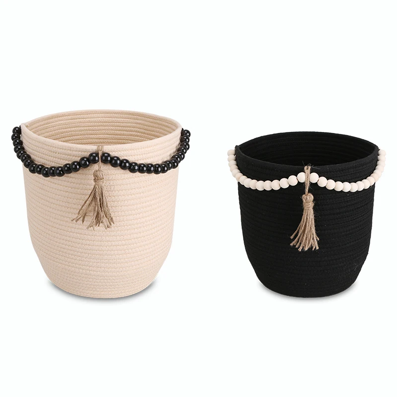 New Decorative Cotton Rope Round Baskets With Prayer Beads Customized Shape Gift Basket Blankets Toys Clothes Storage Container