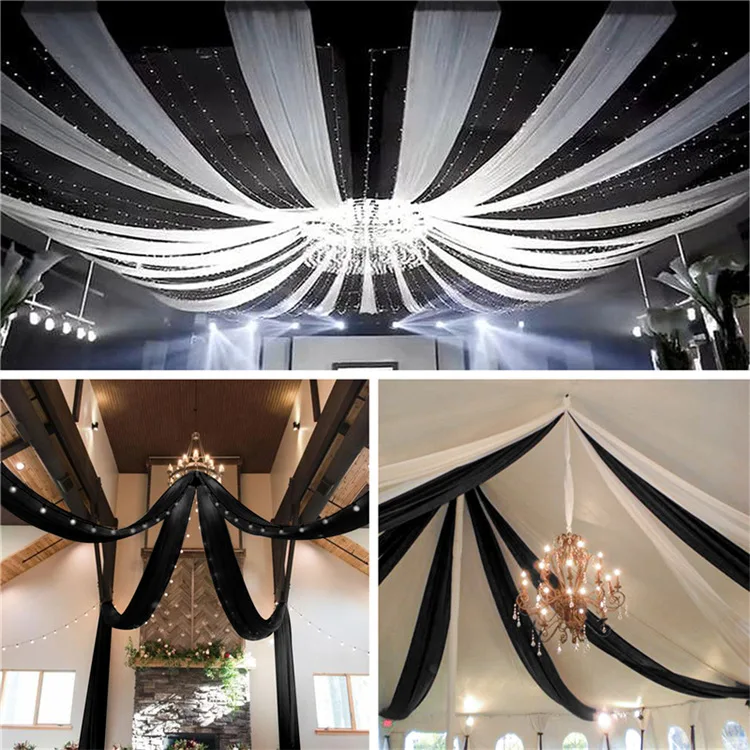 Silver Ceiling Drapes Wedding Decoration Fabric Drape White Chiffon Ceiling Draping