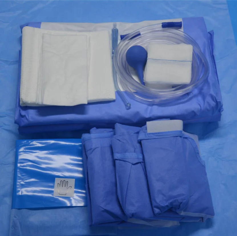 Disposable cesarean pack cesarean drape with fluid collection pouch OEM medical use new born baby hospital products Surgical