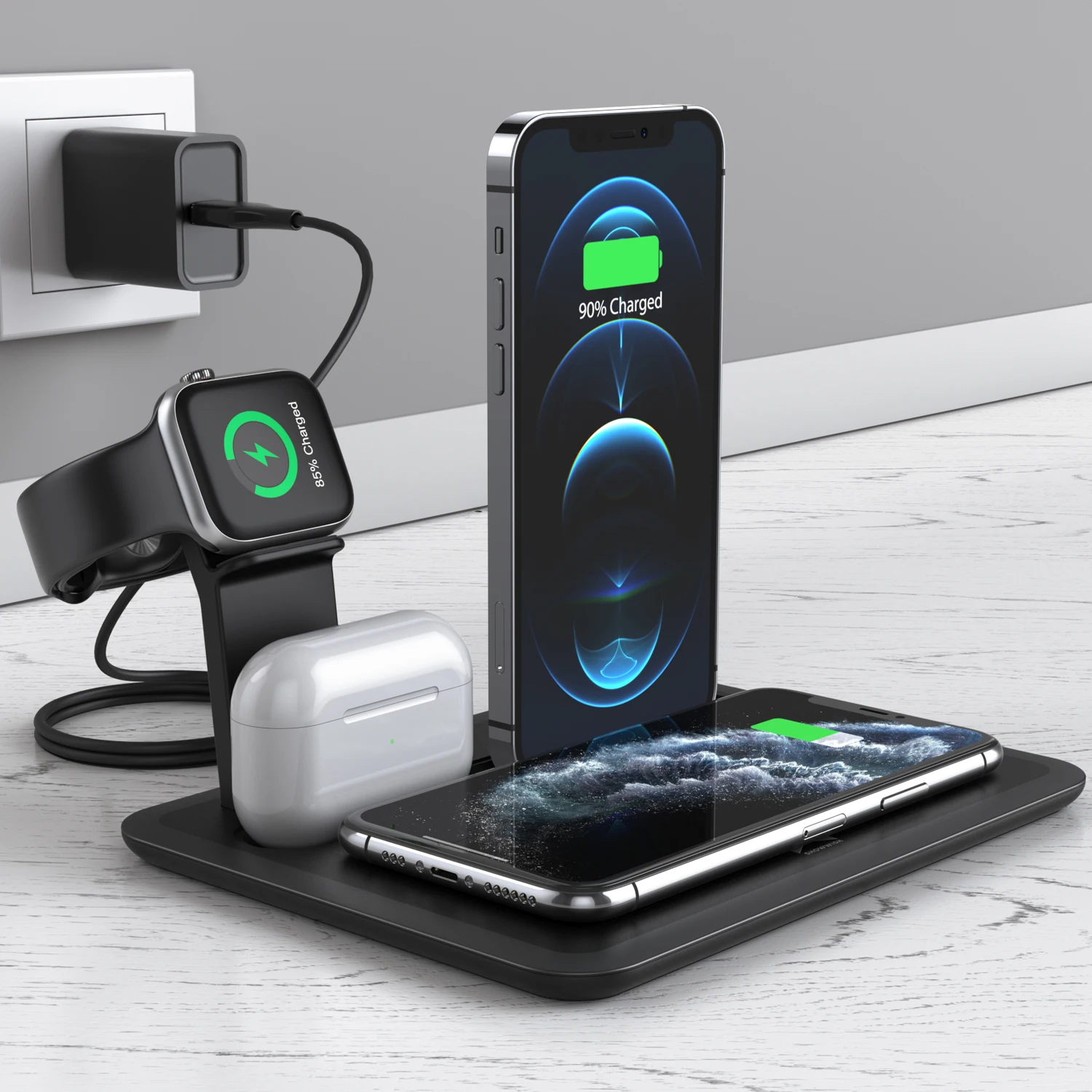  Беспроводная зарядная док-станция 4 в 1 для iPhone iWatch Airpods и других мобильных