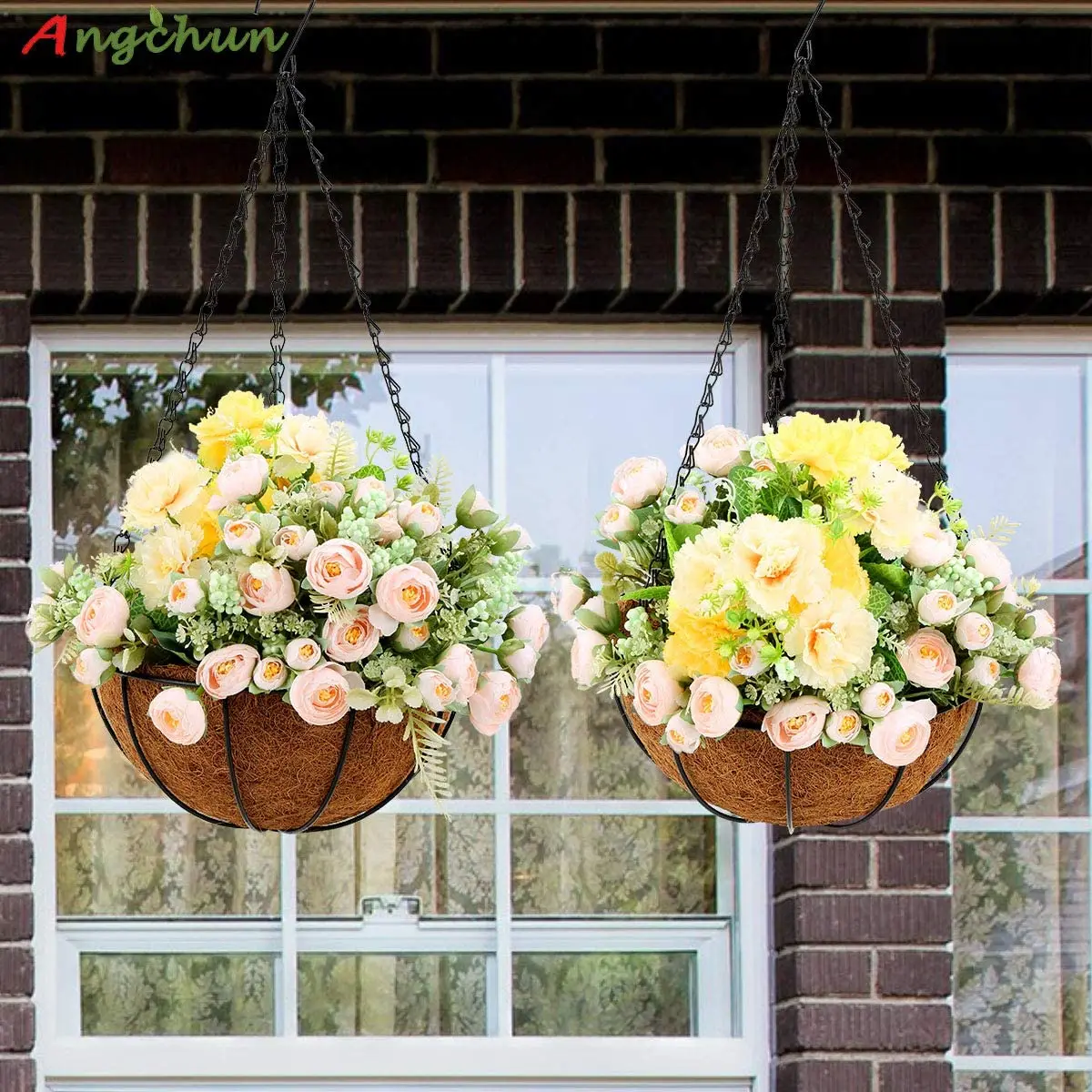 Hanging Planters 10 Inch Metal Flower Pots with Coco Coir Liners Wire Plant Holder with Hanger Watering Hanging Baskets