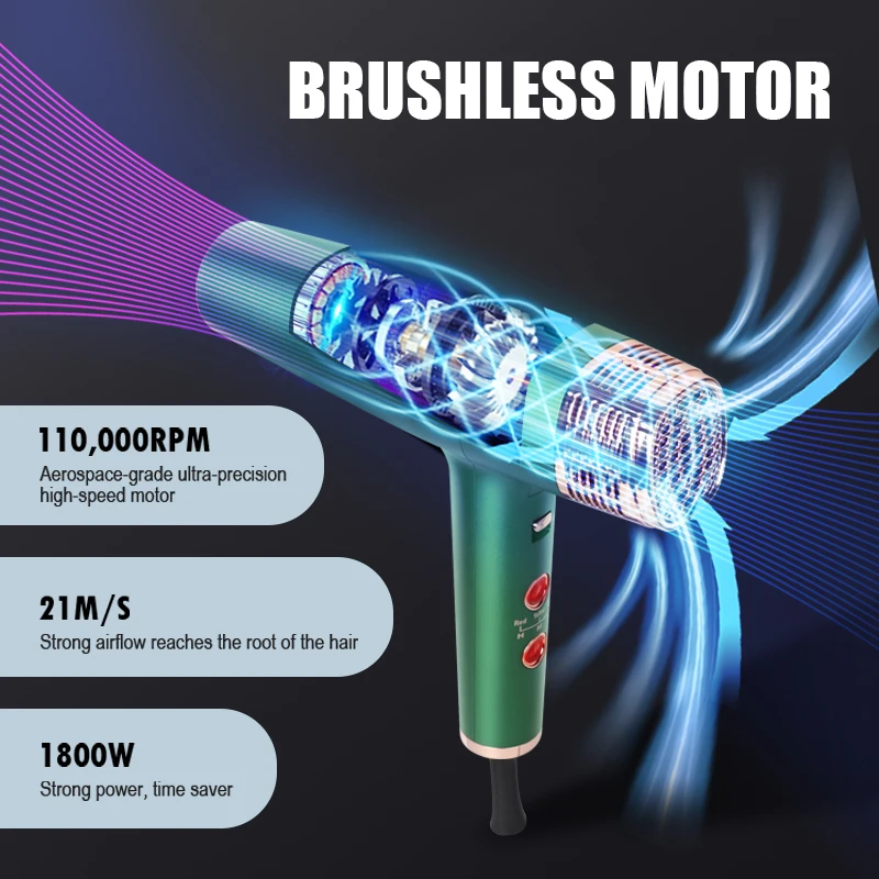 High Speed Ionic Infrared Ceramic Hair Dryer with Nozzle Attachment