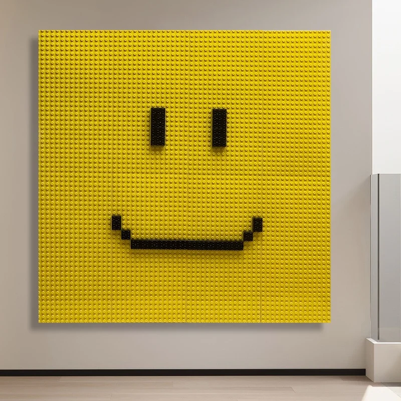 JZ Large 3D Kids Room Decor Painting And Wall Art Mixed Media Art Artwork Handmade Abstract Smiley Face Lego Wall Art
