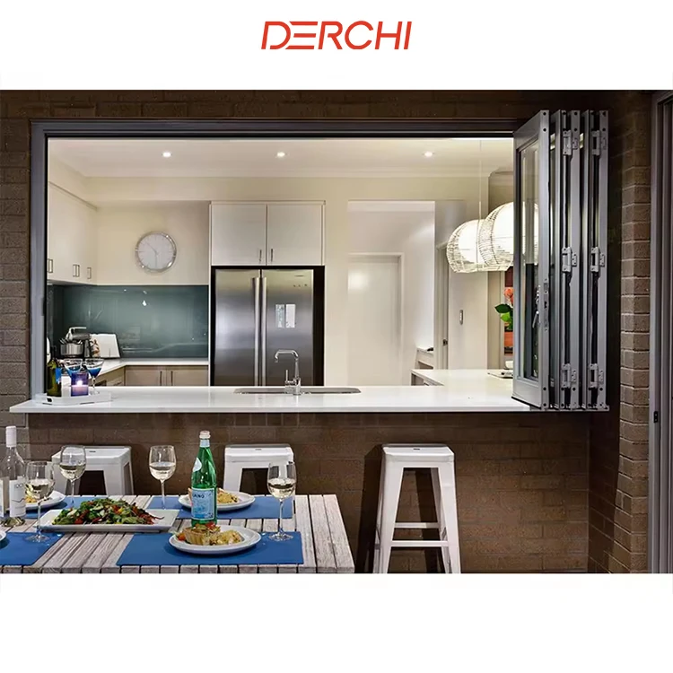 DERCHI black bifold folding window aluminium folding window exterior aluminum bi folding glass window
