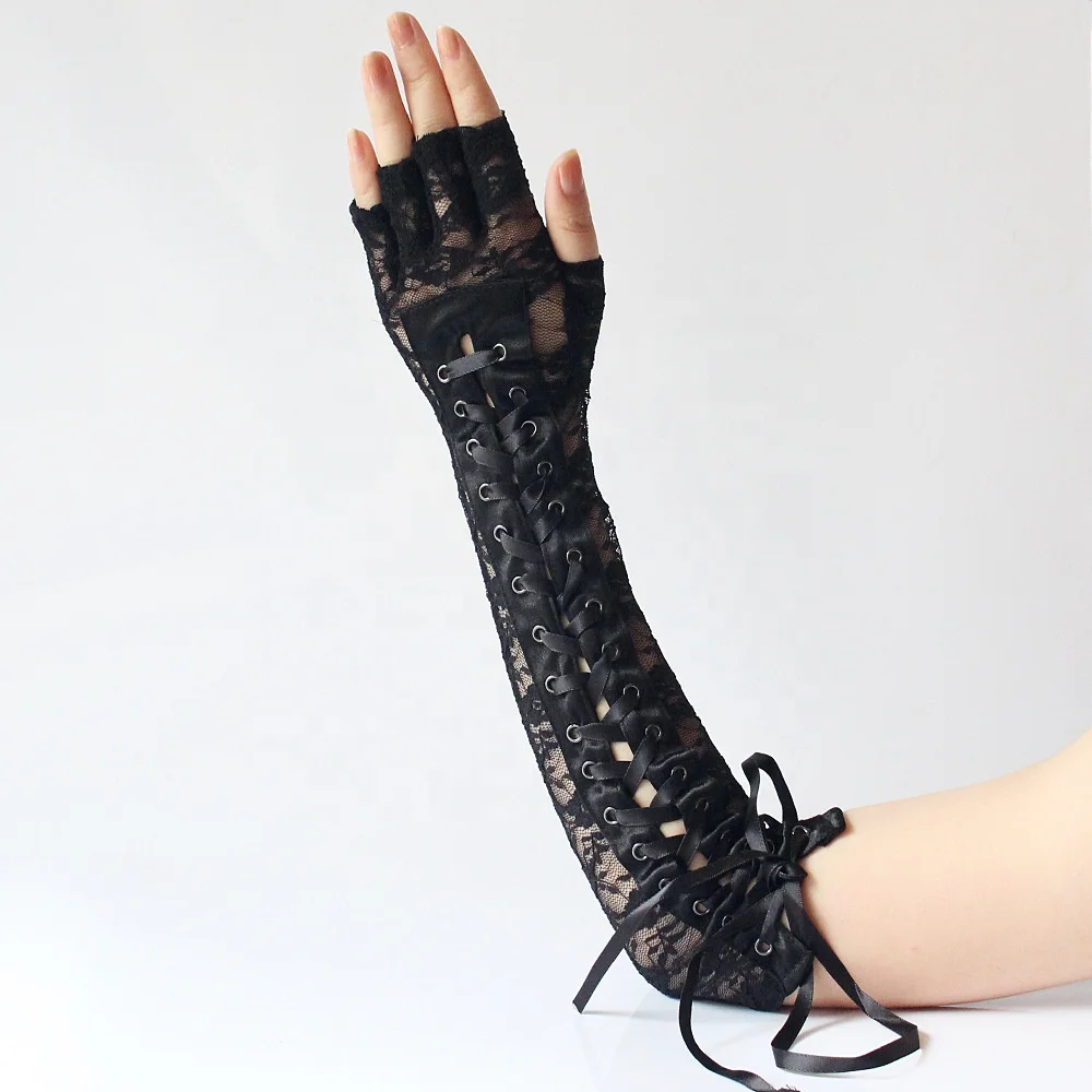 
Rubber Rivet Ribbon Shiny Gloss Nightclub Queen Temptation Sexy Women Ladies Sexy Opera Gloves 