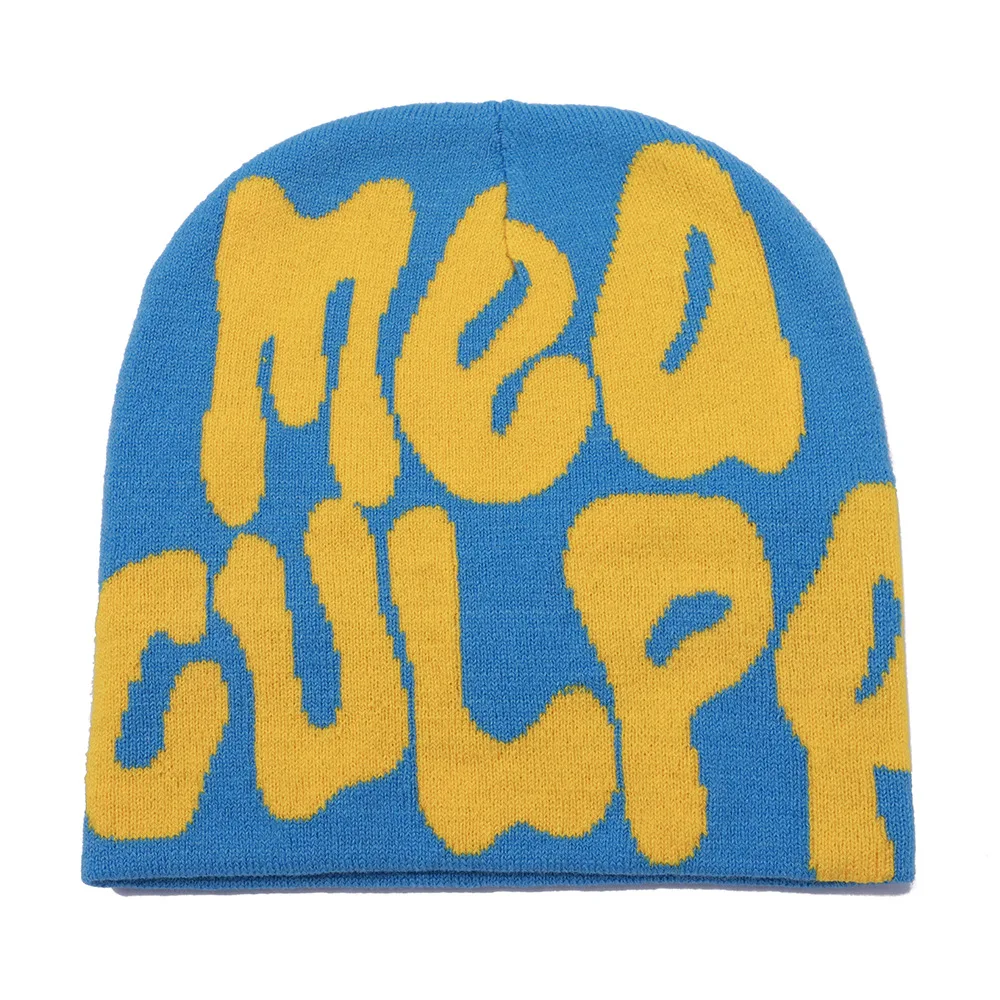 LOW MOQ Wholesale Fashion Design Y2K Acrylic Gravity Visions Beanie All Over Print Jacquard Knit Beanie Hat