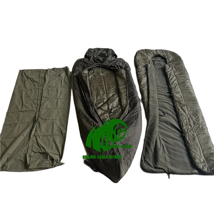KANGO Factory supply Ready to ship Kazakhstan 3 in 1 sleeping bag tactical olive green fleece winter sleeping bag