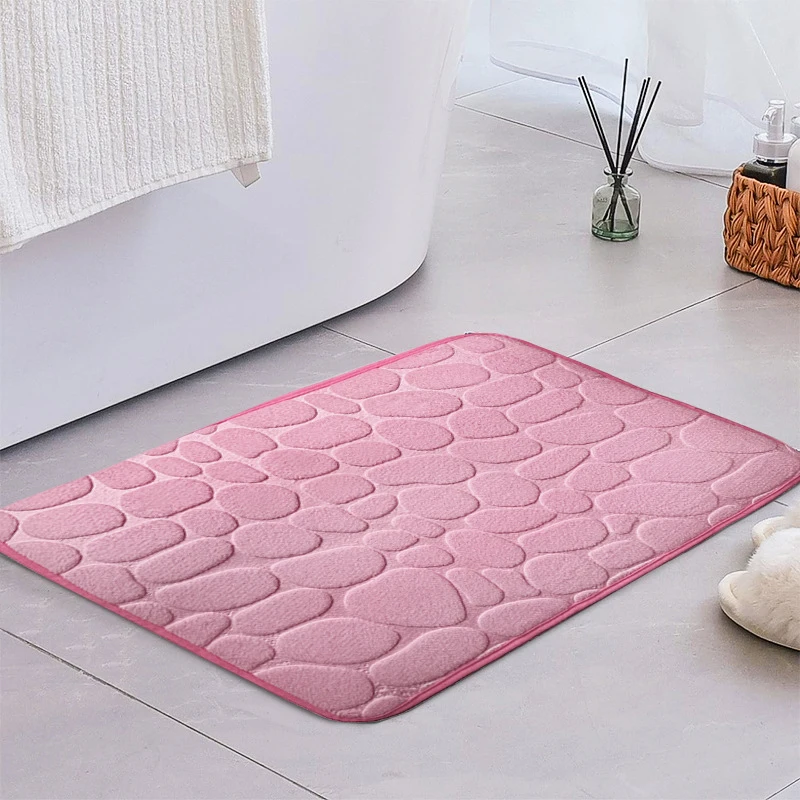 Coral velvet embossed cobblestone floor mat bathroom absorbent mat solid color entrance door mat
