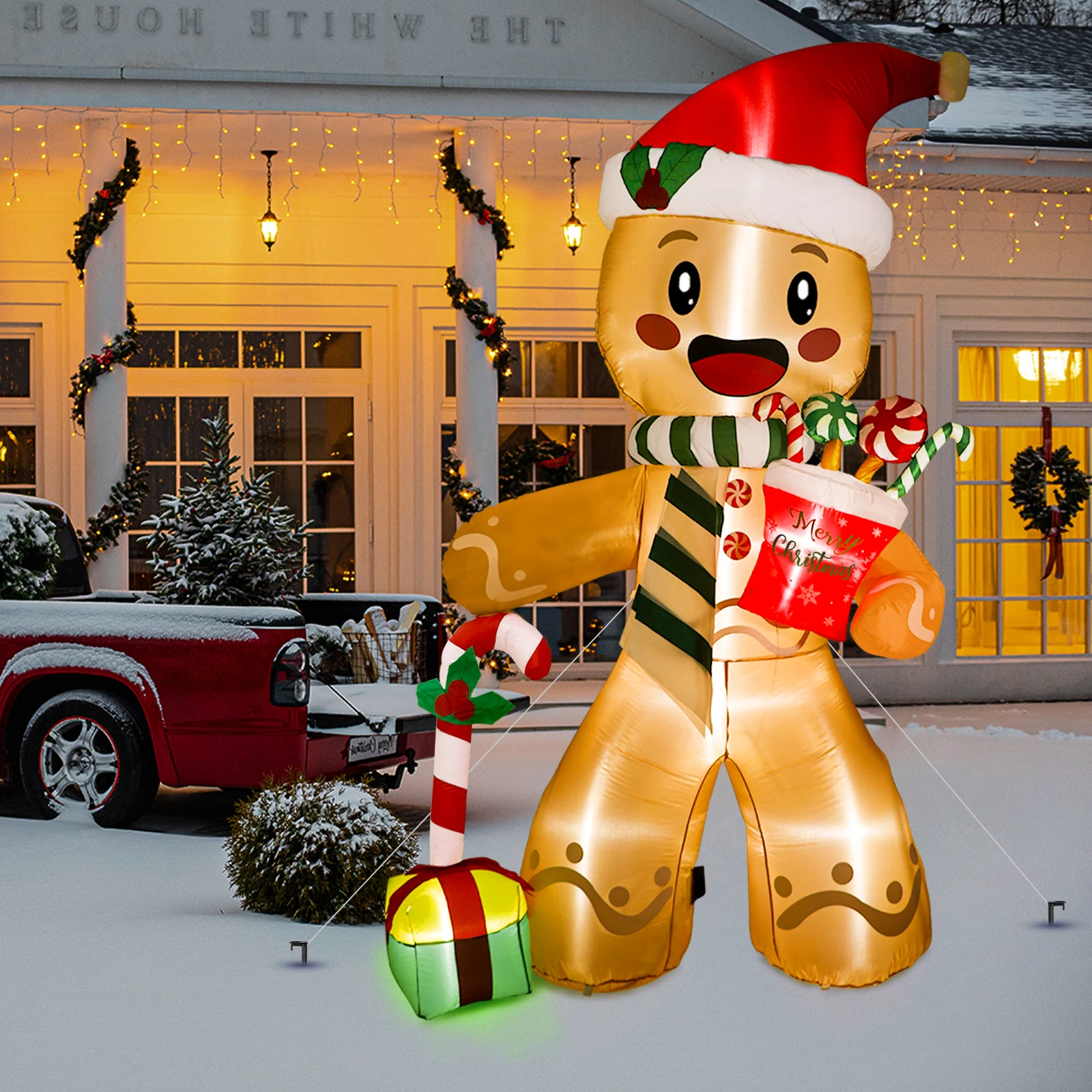 Ourwarm  Inflatable Christmas 8FT Navidad Gingerbread Man  Inflatable Yard Decoration Christmas