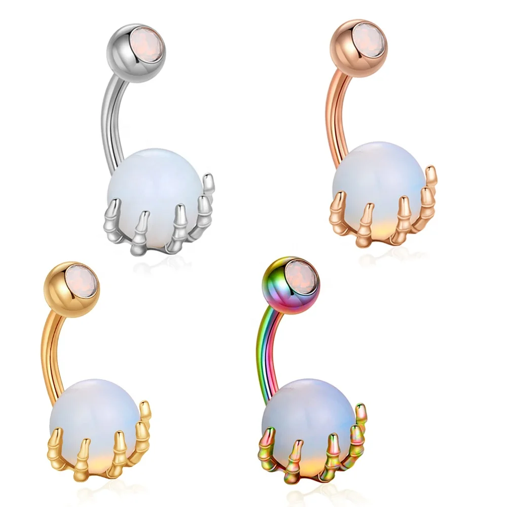 Wholesale 316L Stainless Steel Stone Ball Skeleton Hand Belly Rings Body Piercing Jewelry