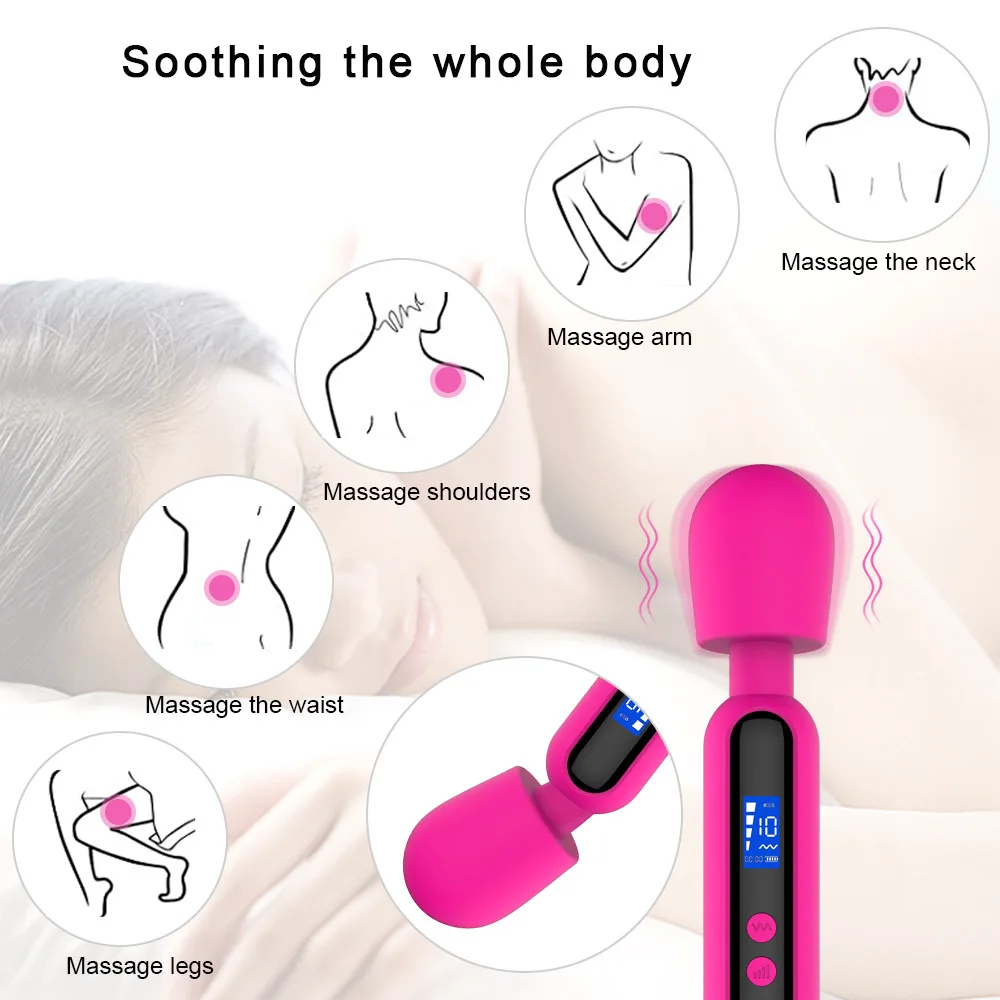 LED Powerful Handheld Electric Back Massager Quiet Vibrating Vibrators Person Wand Massager Adult Toy Gift for Women Couple