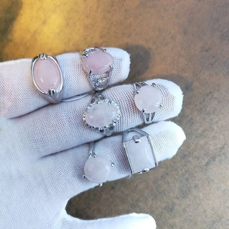 Natural Crystal Stone Factory Wholesale Natural Stone Rose quartz Tiger eye Aventurine Moss Agate Crystal Rings Natural Stone