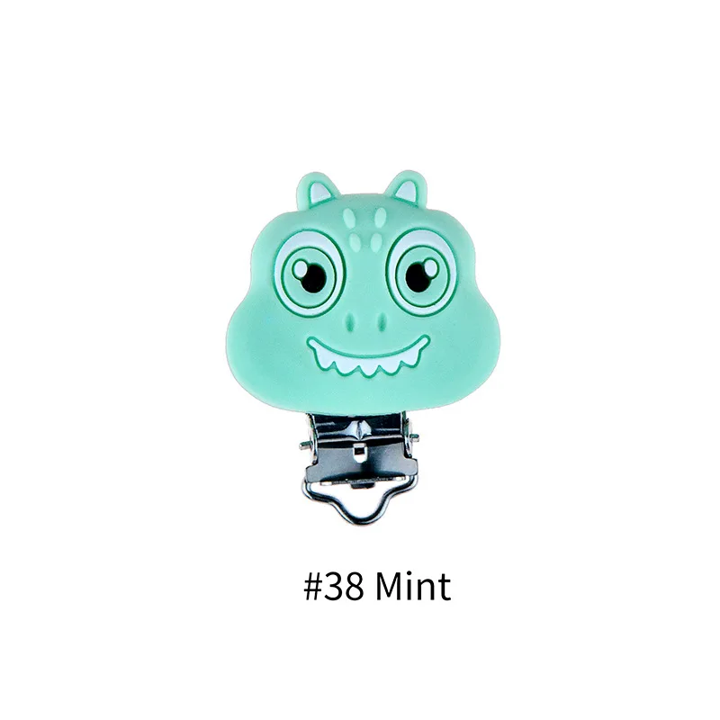 
Silicone Teething Tyrannosaurus colorful metal clip pacifier clip for baby 