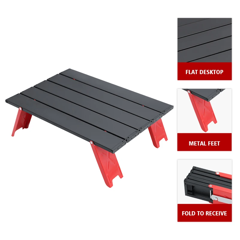 Mini Black Outdoor Table Aluminum alloy Folding Table Furniture Barbecue Camping Tent Household Bed Collapsible Computer Desk