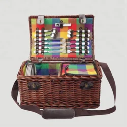 Wholesale Professional Four Person Rattan Catering Tote Woven Wicker Picnic Basket bag