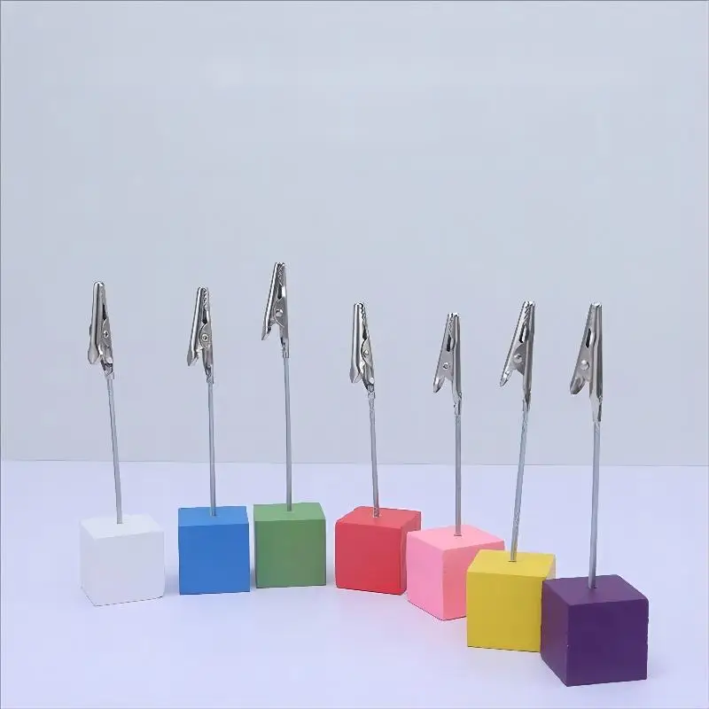 YS2011 Customized Square Colorful Green Red White Wooden Base Alligator Memo Card Clips