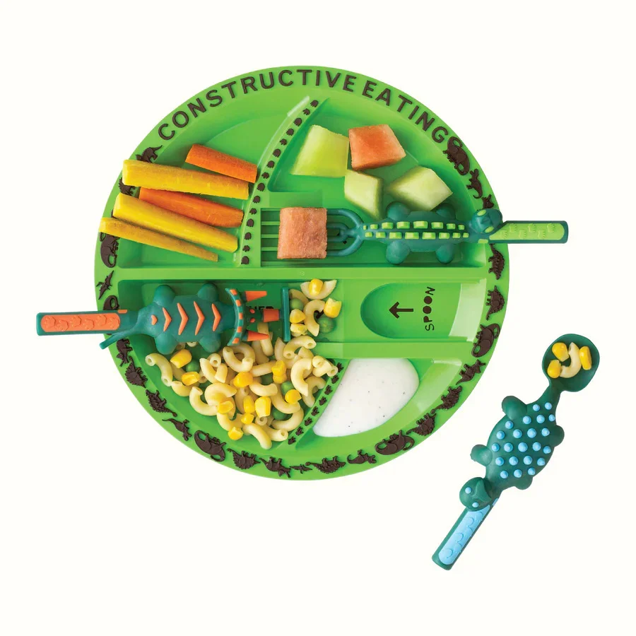 Purple Garden Yellow Forklift Green Dinosaur Set Fun Children Tableware Set Design Includes Excavator and Shovel Cutlery