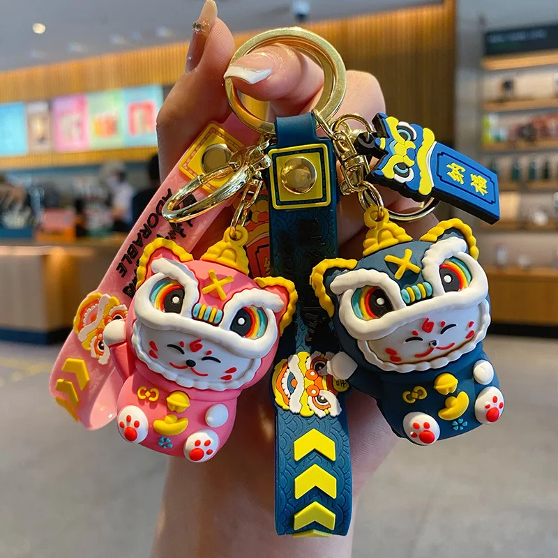 Baimao High quality wholesale Chinese wind lion key chain Kawaii lucky luck key chain pvc 3D key chain