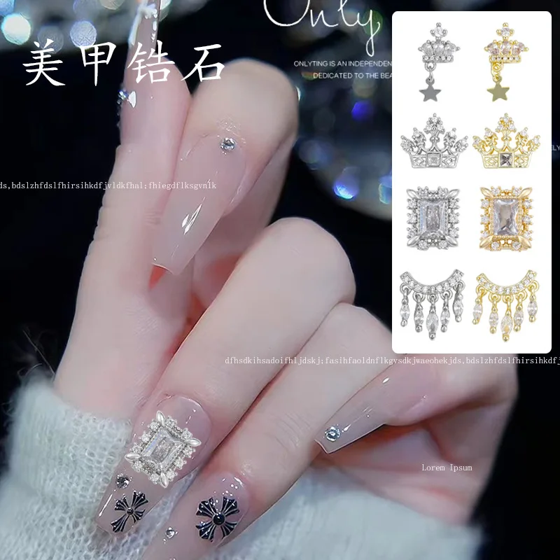 Luxury Nail Art Charms Cubic Zircon Nail Drill Diamond Celestial Body Star Crown Colorful Crystal Nail Sticker Finger Jewelry