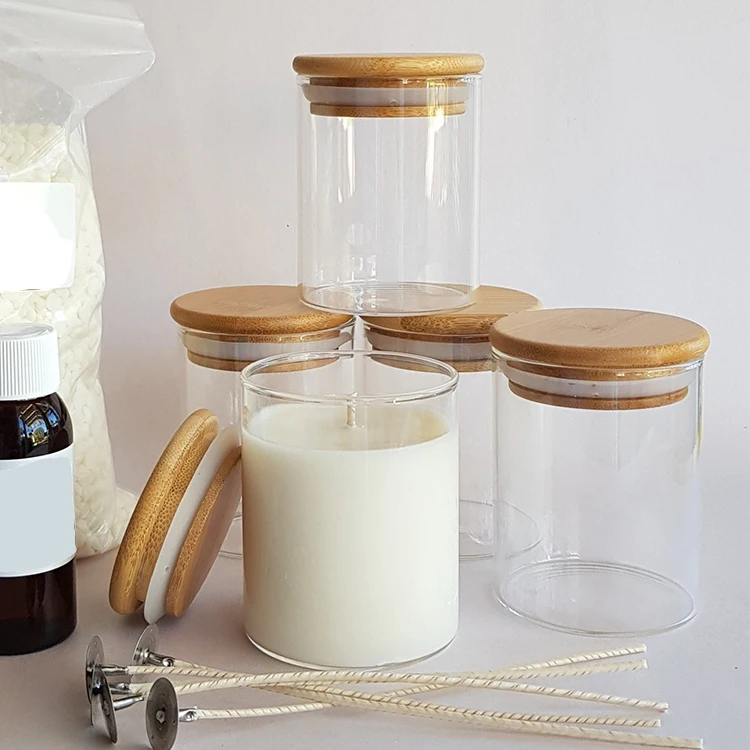 2024 Luxury Large 8 10 oz Clear Transparent Empty Candle Containers Vessel Jar with Bamboo Wooden Lids